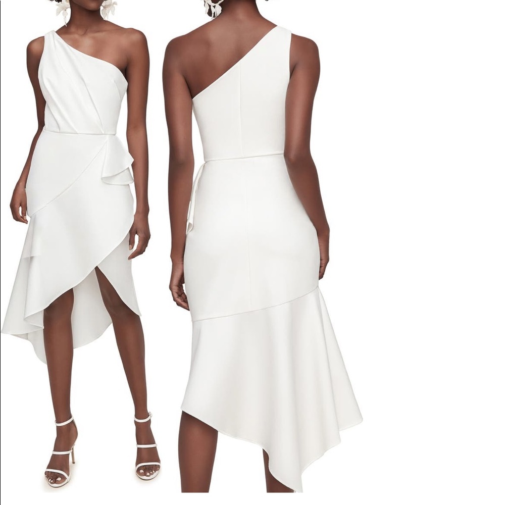 Anne Barge J’adore one-shoulder crepe cocktail dress in silk white size XL